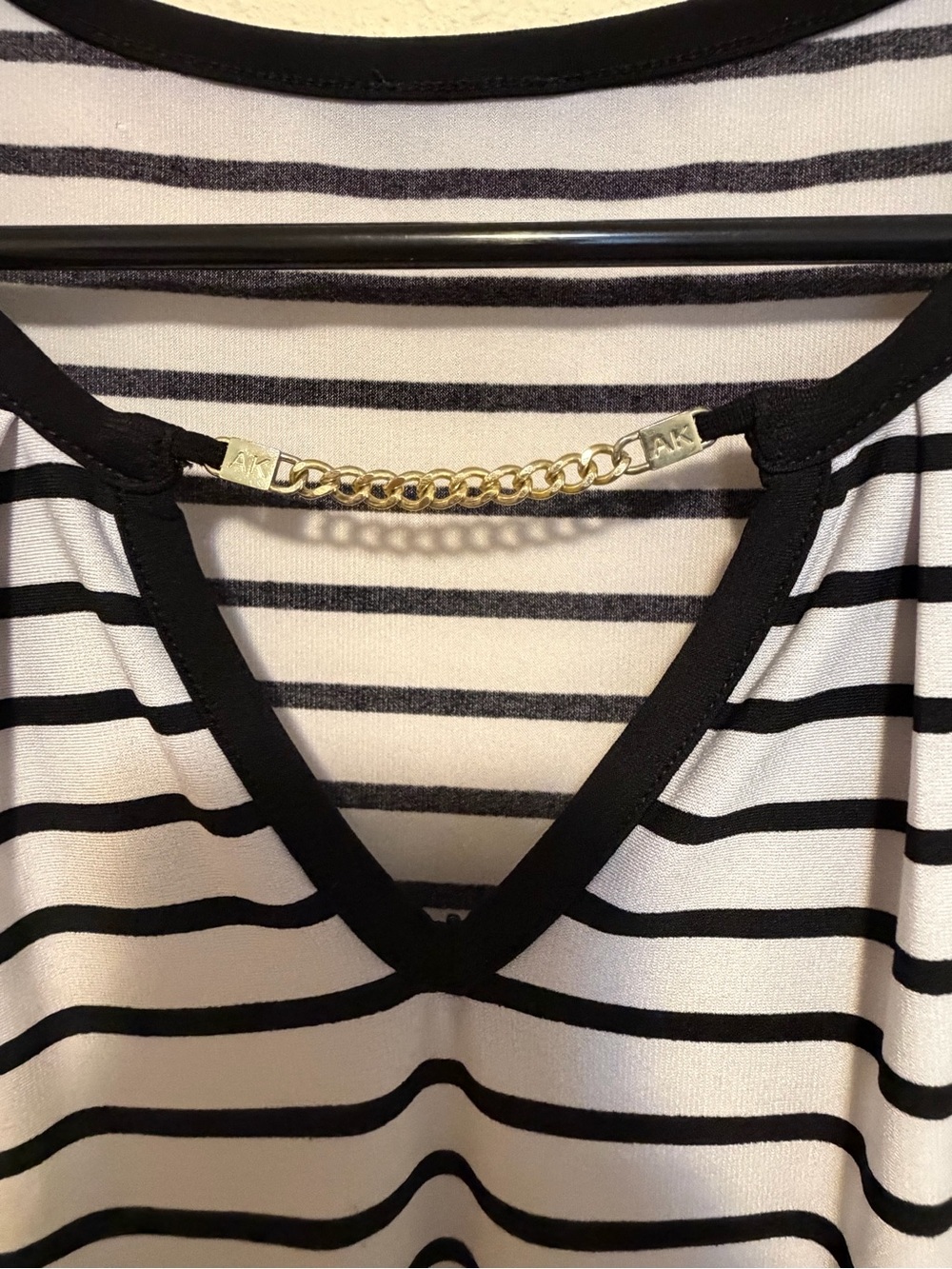 Anne Klein Black & White Striped Tank with Gold Chain Accent